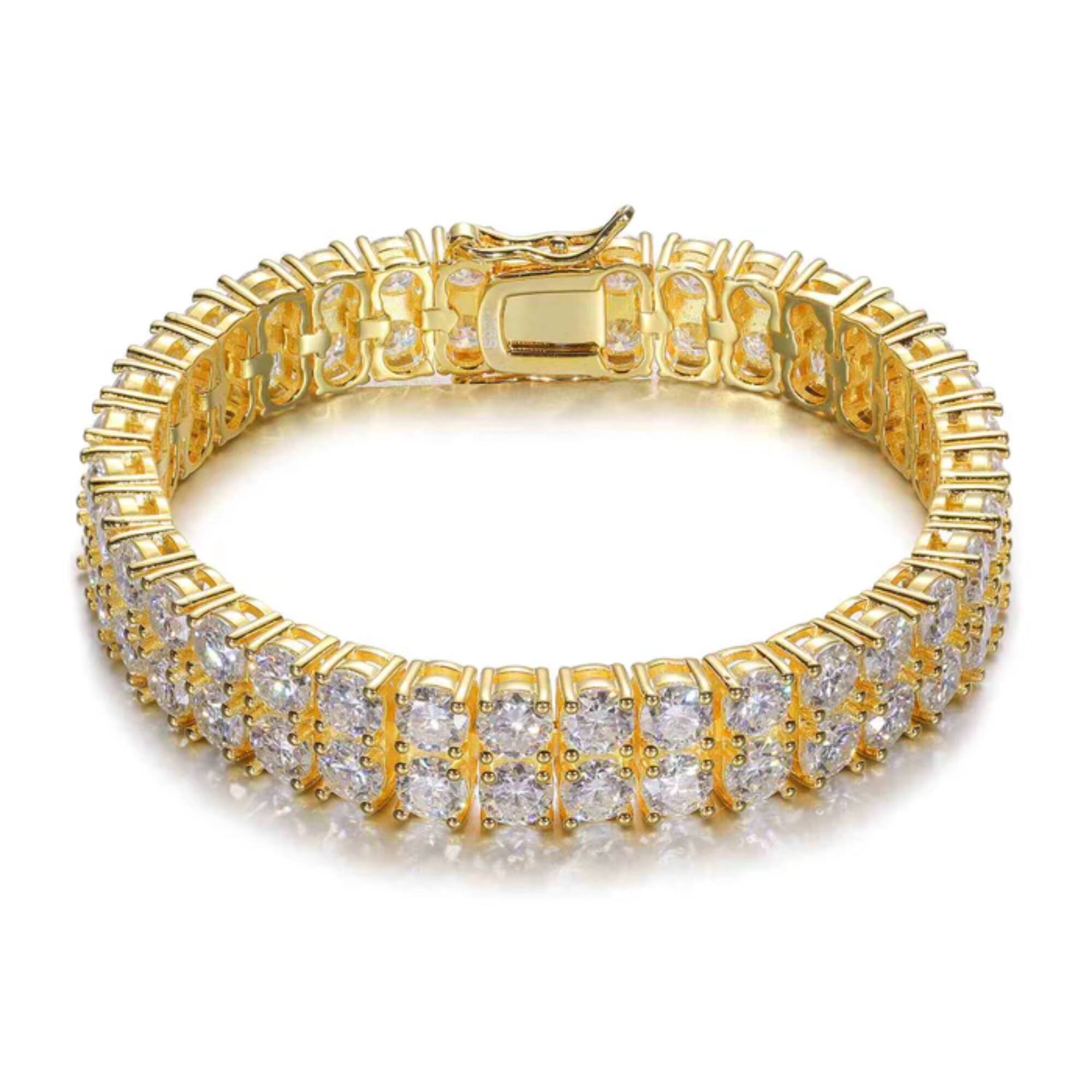 Two Row Stylish Elegant Moissanite Tennis Bracelet for Men and Women Gold Plated Trendy Iced Out Gift Party Bracelet