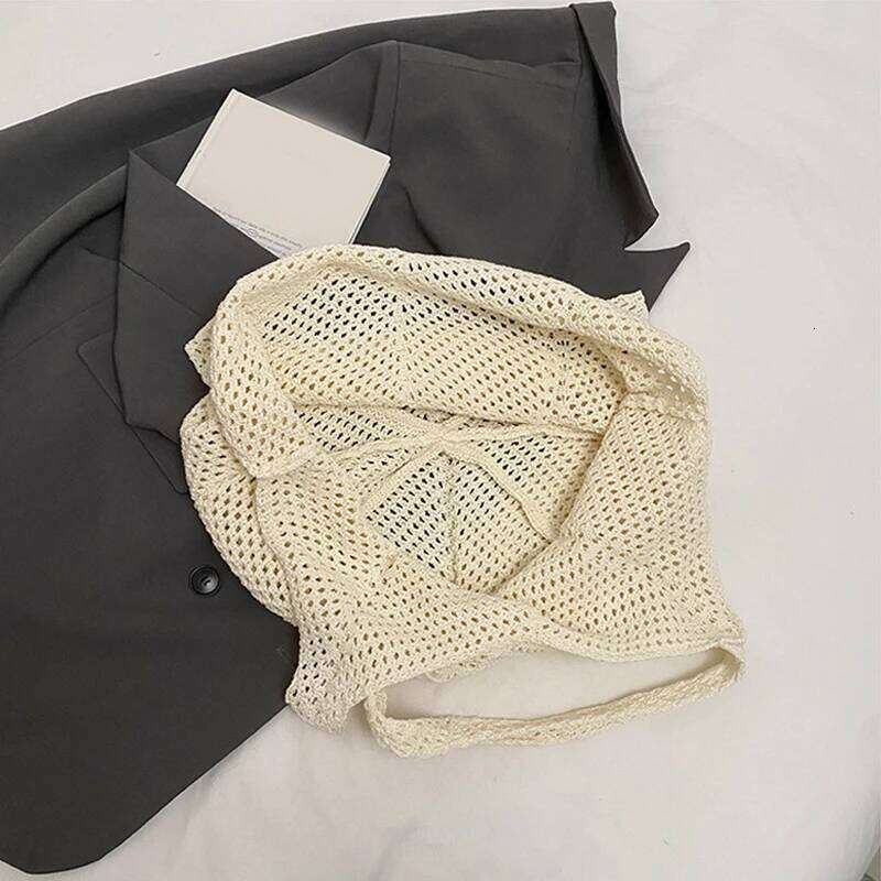 Women Knitting Shoulder Hollow Out Crochet Mesh Bag Large Capacity Knitted Tote Ladies Daily Handbag XJ260306