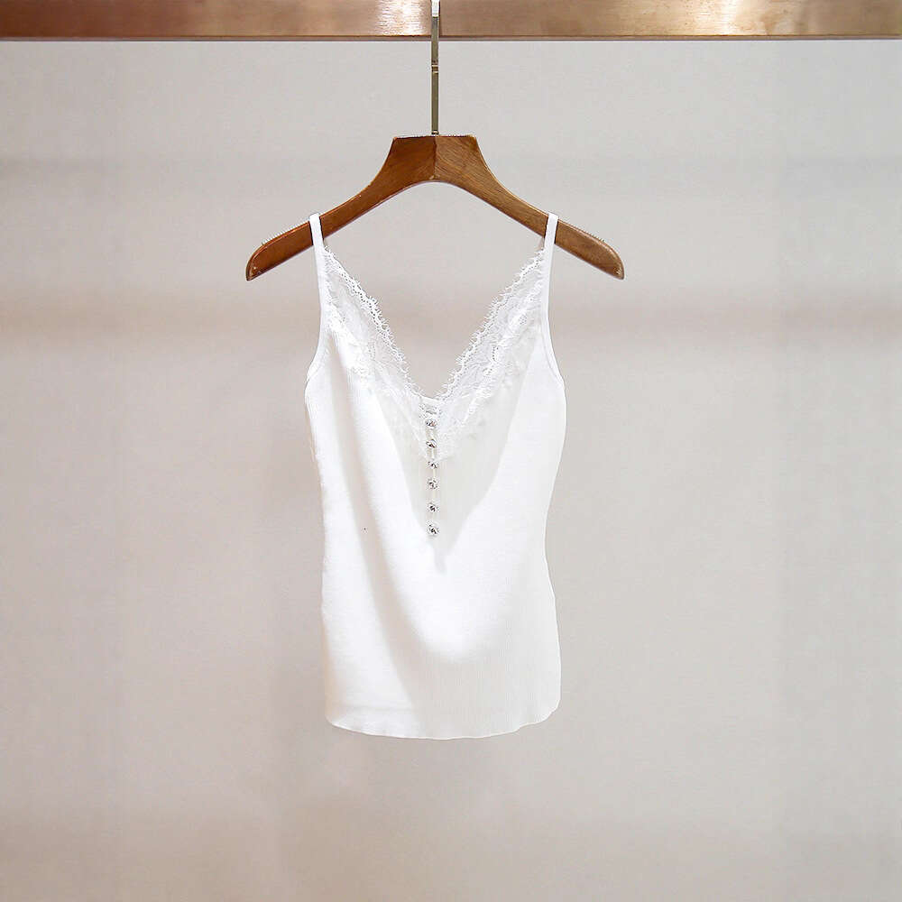 2026 spring and summer new designer French sexy lace patch rhinestone slim knit vest