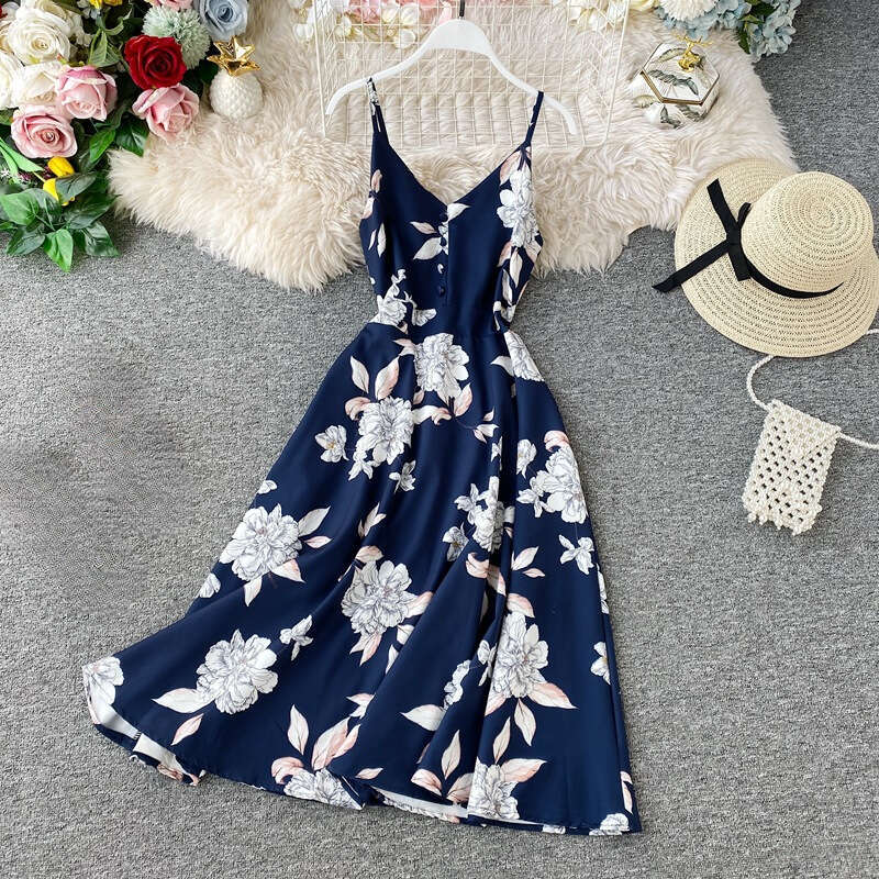 2026 designer backless V-neck camisole super elf like seaside vacation beach dress summer long skirt