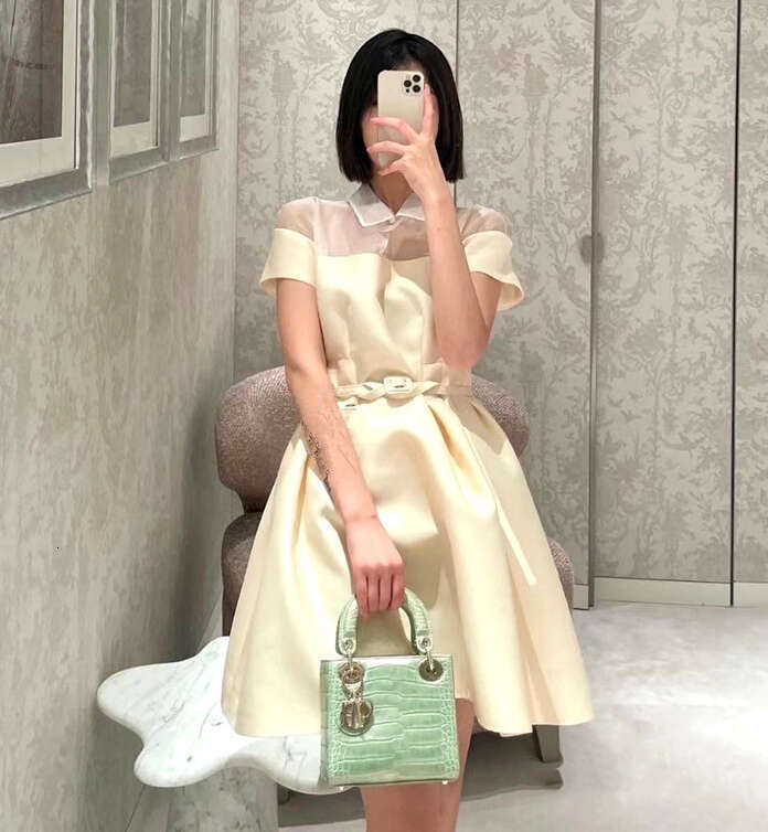 2026 Spring and Summer New a3 Retro French Shirt Collar Hollow Transparent Hard Yarn Splicing Small Black Skirt