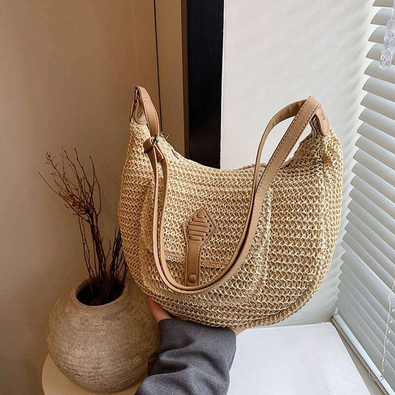 2024 Summer Beach Straw Handbags and Purses Weave Tote Bag Female Bohemian Shoulder for Women Lady Travel Shopping Bags XJ260306