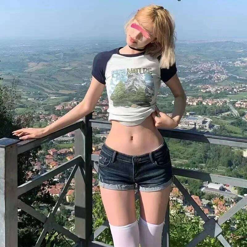 Sexy Vintage Denim Shorts Women Y2k Gyaru Blue Low Waist Short Pnats Female Punk Retro Summer Streetwear Jeans Trousers Slim Up XJ260306