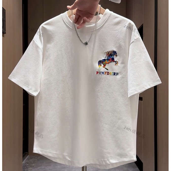 Men's Trendy Colorful Pony Print Casual Short Sleeve Summer New Round Neck Versatile Tee Shirt Cool T-Shirt Luanyun