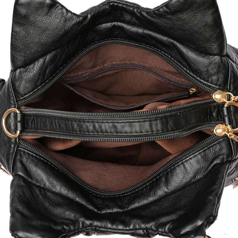 Vintage PU Leather Shoulder Bag Multi Pocket Handbags for Women Casual Large Capacity Girl Retro Designer Crossbody Hobo Bags XJ260306