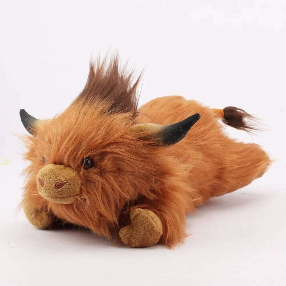 32cm Simulation Animal Doll Soft Stuffed Lying Highland Cow Plush Toy Kawaii Kids Xmas Gifts Home Decor R260908 - view 5