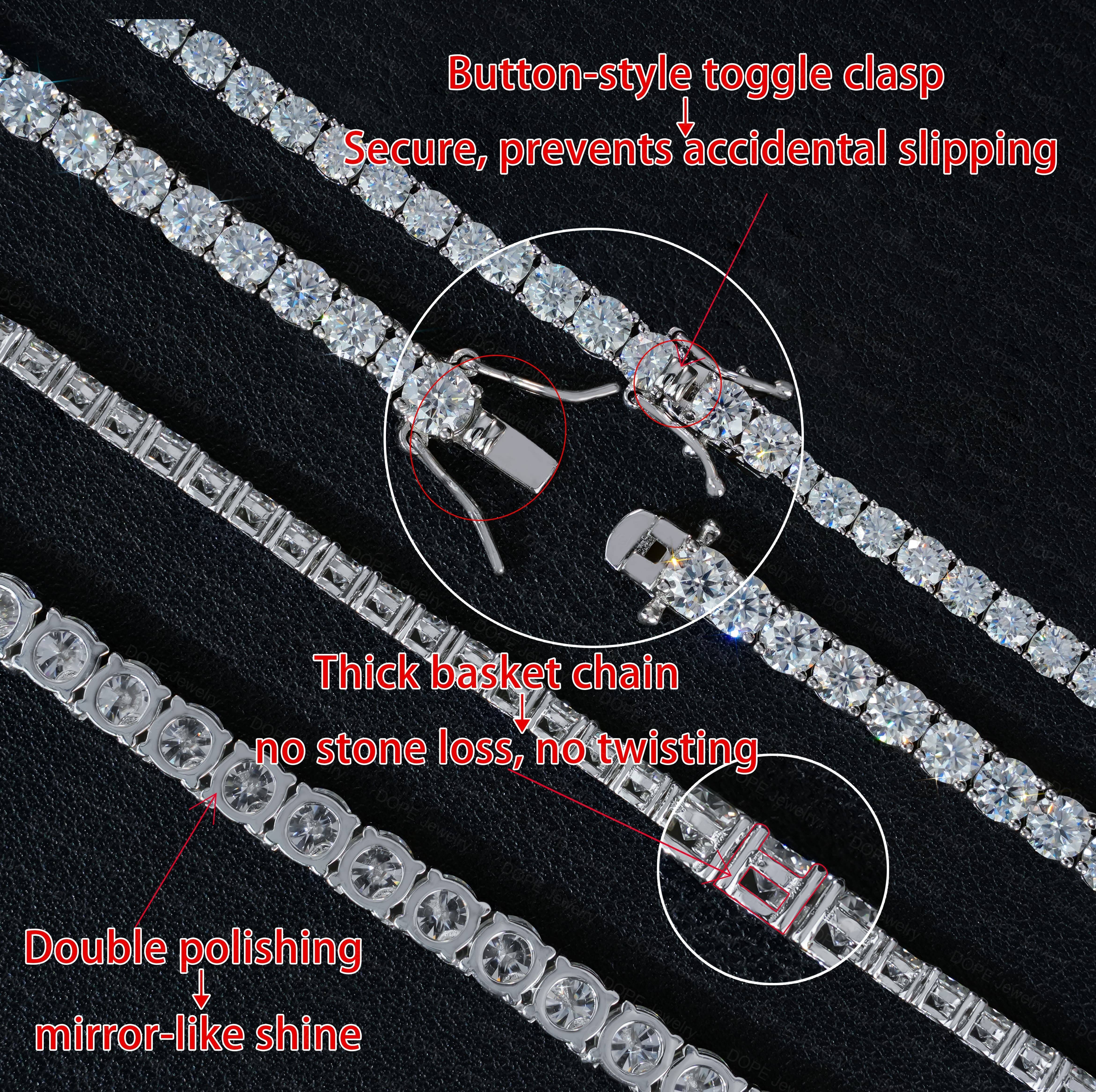 IGI Certified 2mm Lab Grown Diamond Jewelry Tennis Necklace Bracelet 925 Silver CVD VVS Tennis Chain
