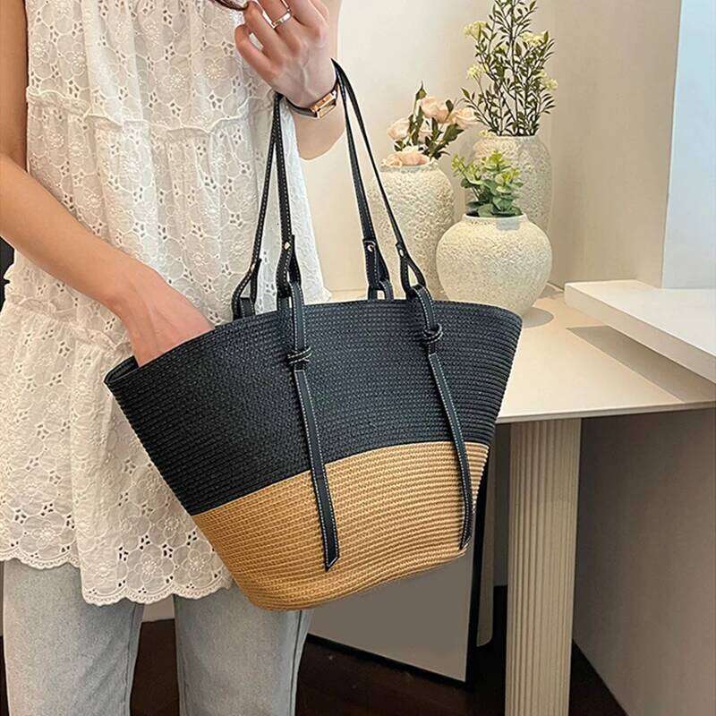 New Korean Straw Bags For Women Fashion Large Capacity Braided Shoulder Female Bag Summer Leisure Shopping Tote Handbags Bolsas XJ260306