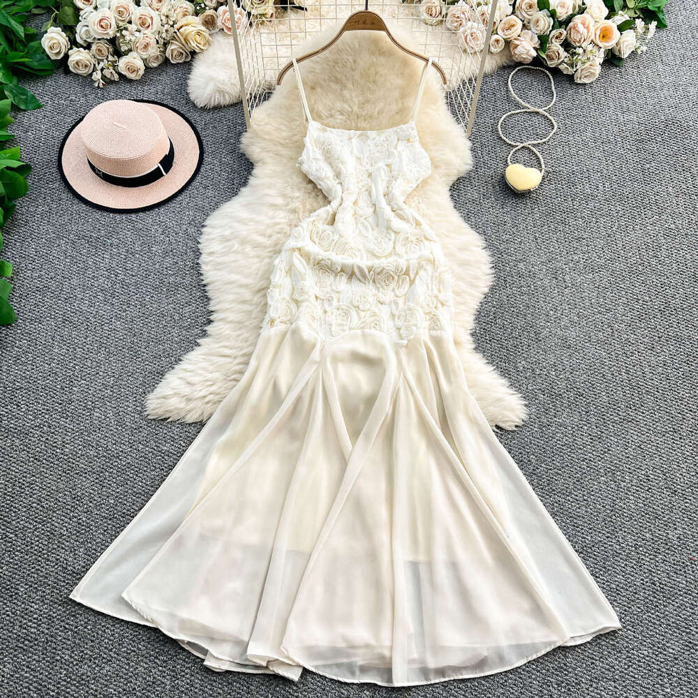 2026 designer French three-dimensional floral lace elegant women's vest dress summer new fish tail hem