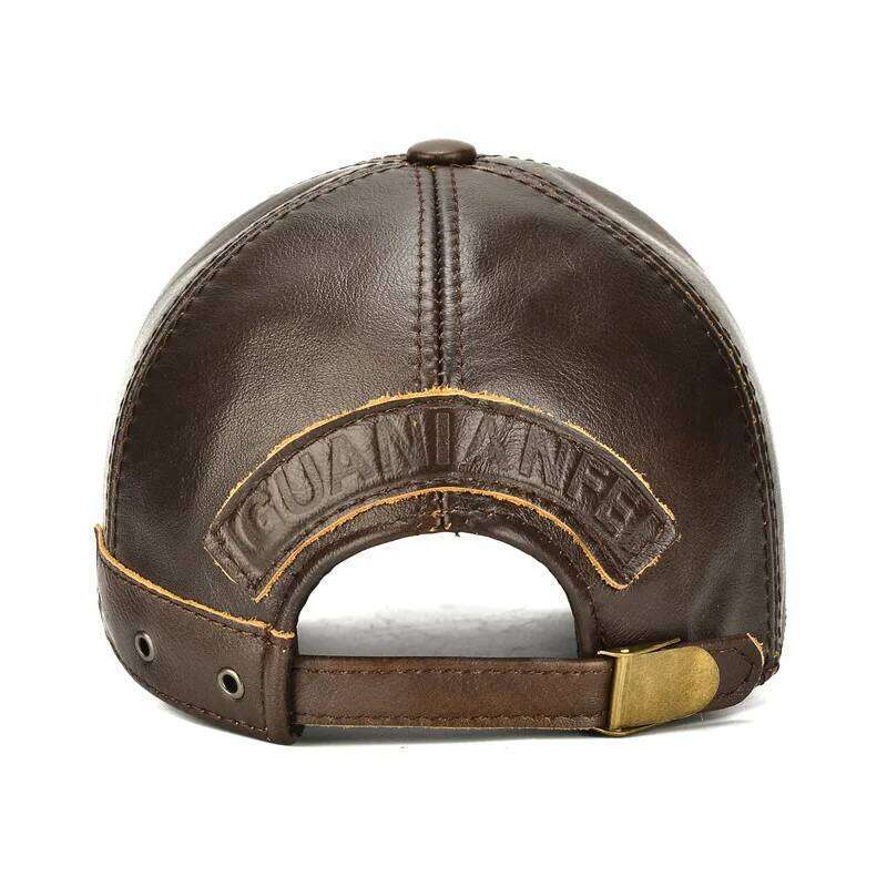 Genuine Cow Leather Baseball Caps Men Coffee Kufi Hats High-end Mature and Steady Style Outdoor Sports Classic Europe Hiking Hat Y260304