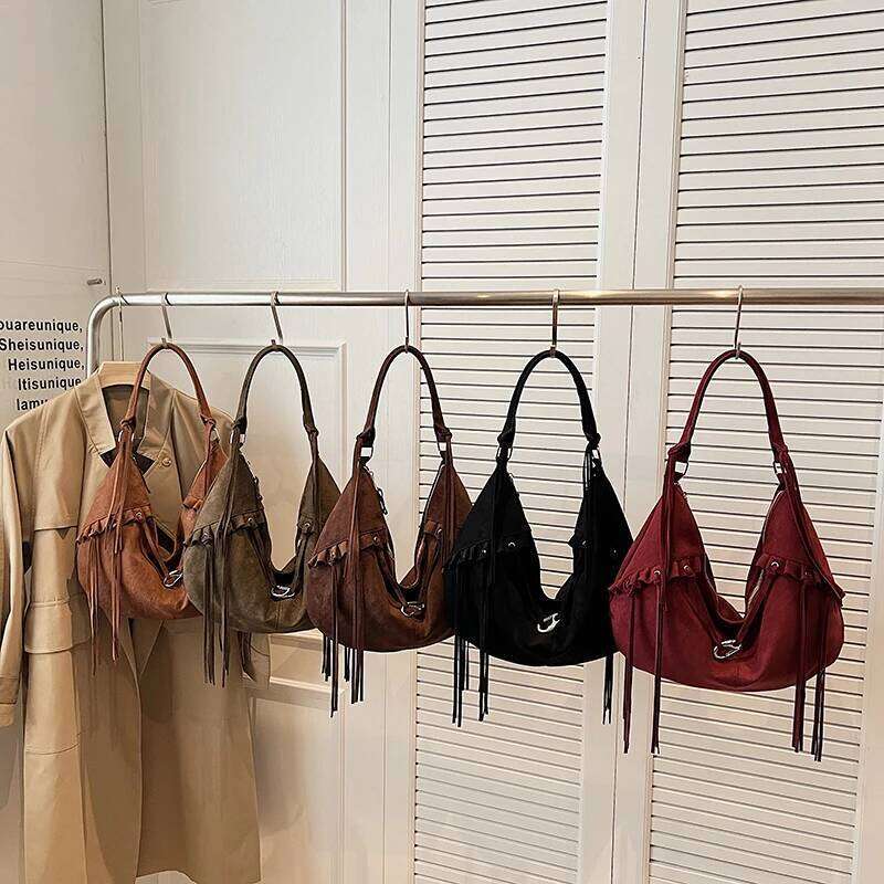 LEFTSIDE Women Faux Suede Shoulder 2025 Winter Retro Hobo Bag Luxury Designer Tassel New Trend Handbags and Purses XJ260306
