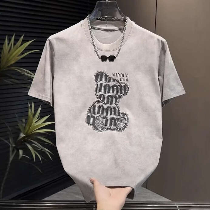 Summer New Fashion Couple Style T-Shirt With Rhinestone Print Round Neck Half Men's Casual Short Sleeve Trend Luanyun Luanyun