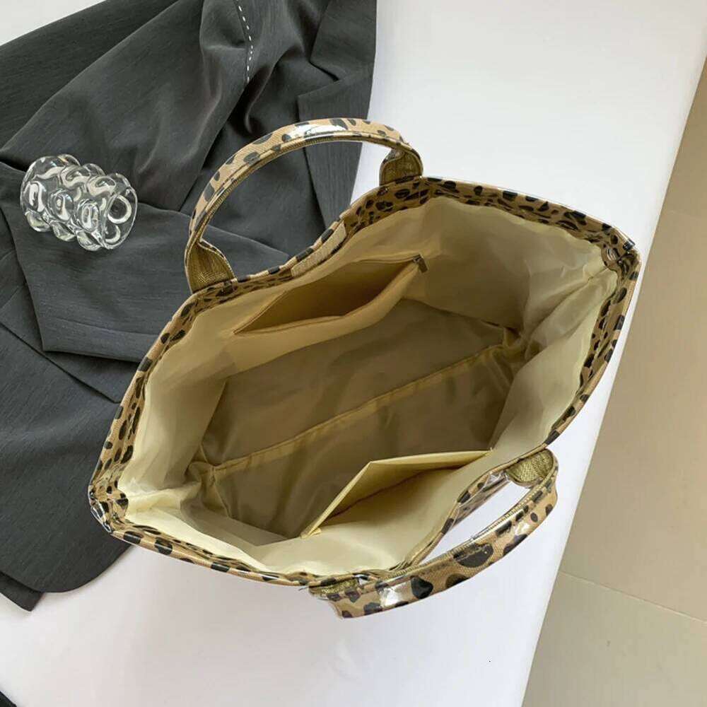 PVC For Women's Letters Leopard Print Large Kraft Paper Tote Carry All Bag Top Handle Clear Hobo Handbag XJ260306