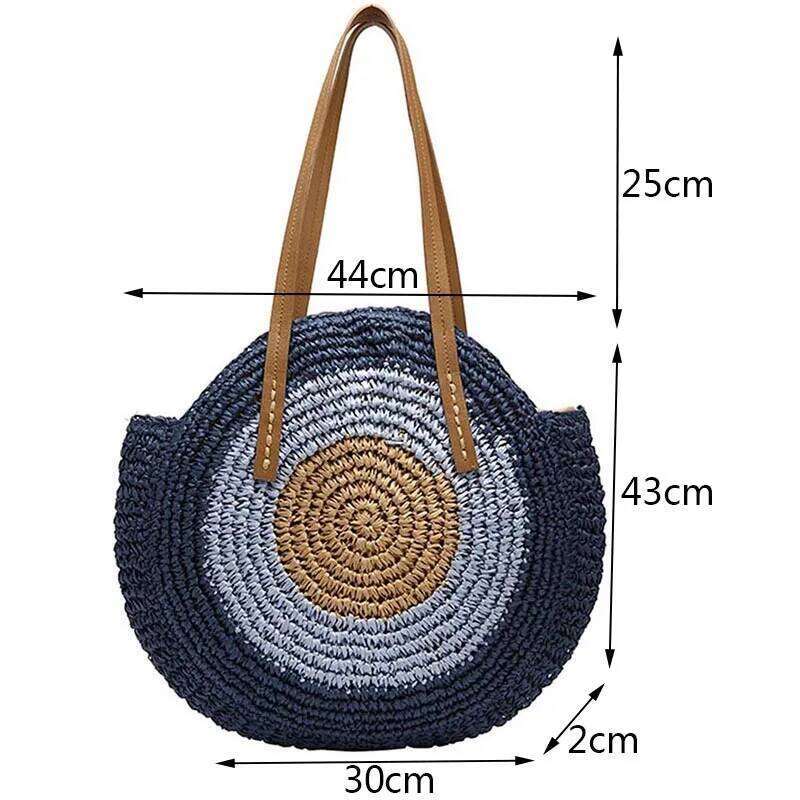 Large Capacity Round Fashionable Straw Woven Shoulder Bag Handmade Summer Beach Travel Holiday Women Tote Bags XJ260306