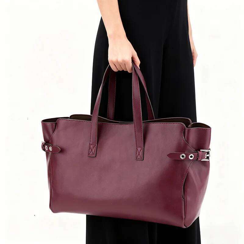 Brand Design Burgundy Tote Women's Elegant Large Capacity Wing-shape Handbag Simple Fashion Commuter Shoulder Bag Coin Purse XJ260306