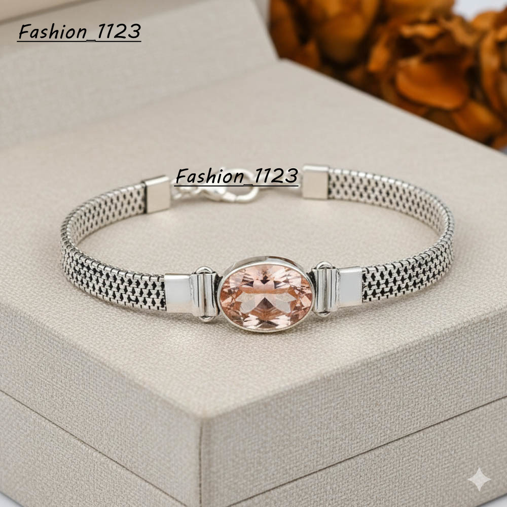 Samrat Jewels Sterling Silver Plated Handmade Bohemian Trendy Chain Link Bracelet Women Morganite Oval Cut Adjustable Party Gift