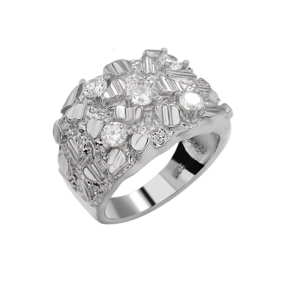 High Quality Vintage VVS Moissonite Factory Directly Hip Hop Jewelry Square Nugget Classic Silver Plated Rings for Gift