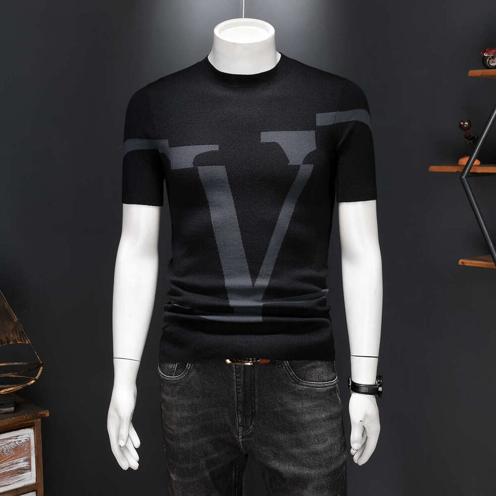 Spring European Brand Men's Short Wool Knit Pullover Half Sleeve Base Shirt Autumn Winter New Round Neck T-Shirt Luanyun