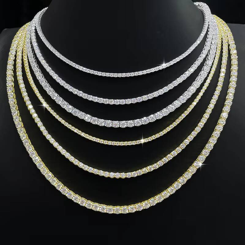 Hip Hop Moissainte Diamond 3mm S925 Tennis Chain White Gold Necklace Women Fine Jewelry With Full Diamond Moissanite Necklace