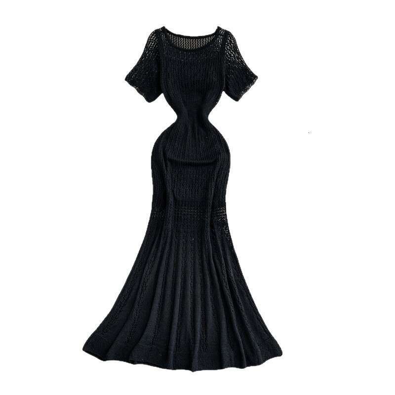 Cross border European, American, French retro hollow women's knitted dress 2026 spring and summer A13 new elegant waist cinching slimming