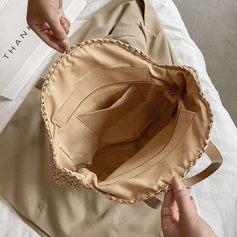 Summer Round Straw Bags for Women Rattan Shoulder Travel Handmade Woven Beach Handbags Female Large Capacity Totes Bag XJ260306