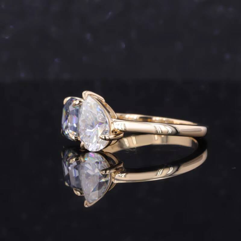 Starsgem 10K Solid Yellow Gold Toi Et Moi Ring Moissanite Two Stone Ring
