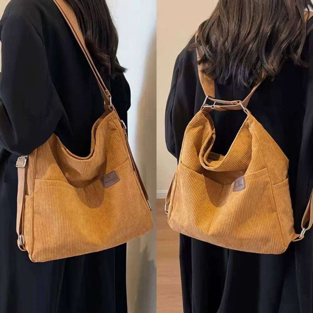 Large Capacity Multifunctional Shoulder Korean Style Pure Color Corduroy Tote Backpack Elegan Crossbody Bag Women XJ260306