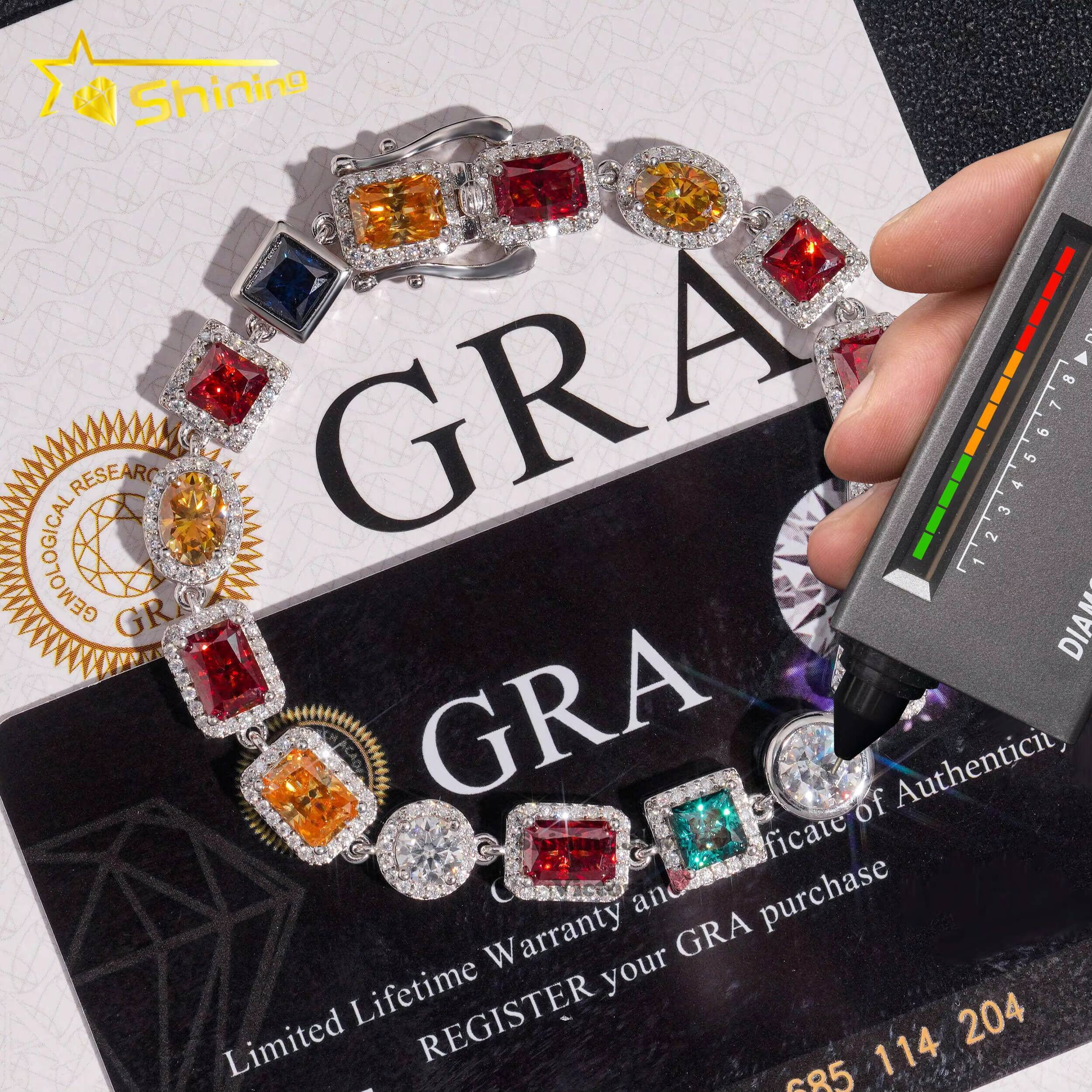 Luxurious Fine Party Jewelry 925 Sterling Silver VVS Moissanite Diamond Cluster Tennis Chain Bracelet