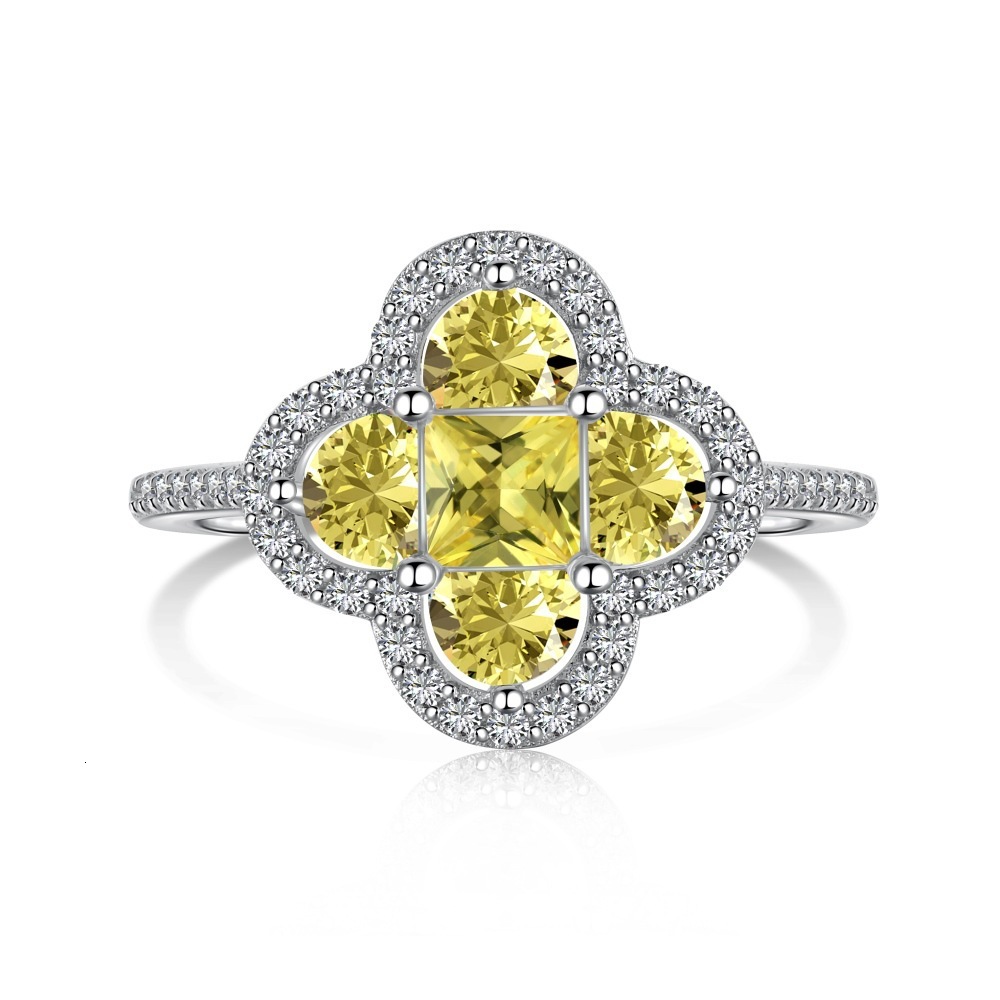 designer New S925 Sterling Silver Necklace Ring Earrings for Women Full Diamond Zircon Yellow Diamond Four-Leaf Clover Jewelry
