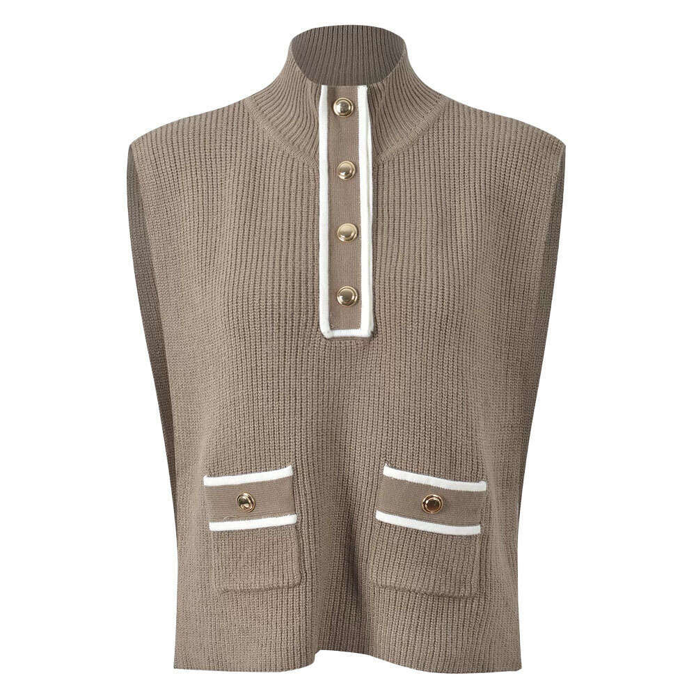 A13 2026 autumn and winter new designer women's elegant French fashion half high collar high waist versatile short sleeved sleeveless shawl