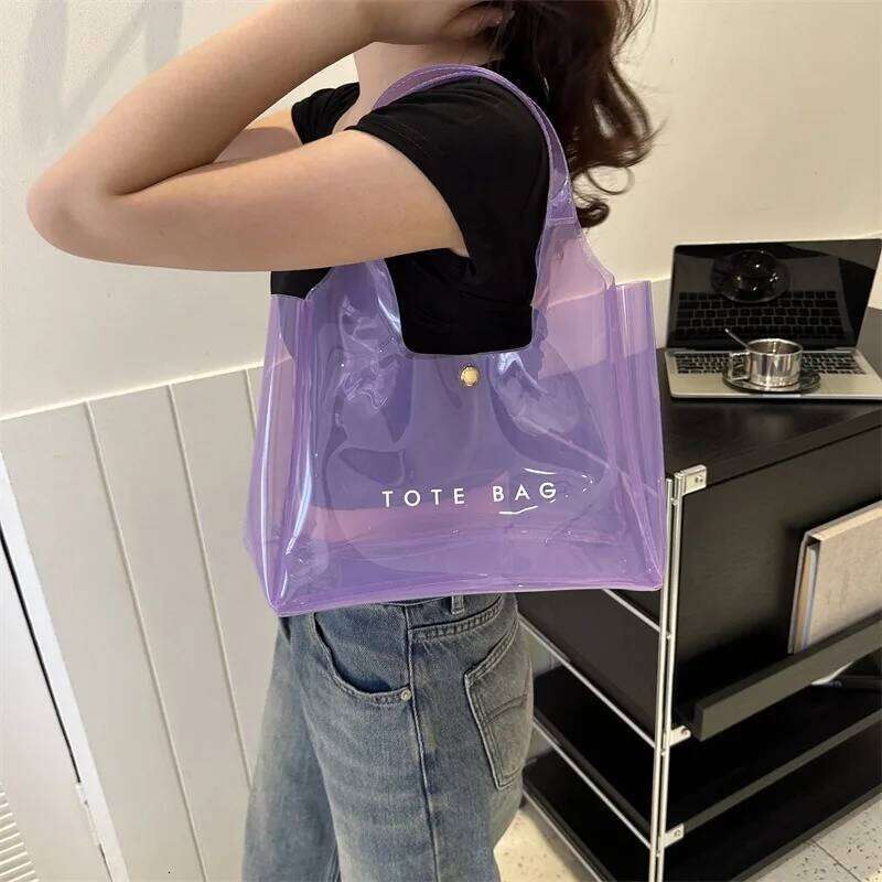 PVC Beach Bag Large Capacity Shoulder Magnetic Closure Clear Grocery Handbag Transparent Waterproof Storage Pouch Tote Bags XJ260306