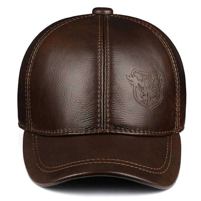 New 2025 Spring/Winter Man Genuine Leather Baseball Caps Male Casual Cowhide Belt Ear Warm 56-60 Adjustable Sprot Flight Hats Y260304
