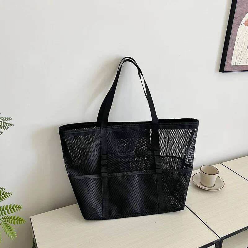 Oversized Shoulder Tote Bags For Women Mesh Fabric Hollow-out Multi-pocket Big Capacity Shopper Beach Handbags 2024 Summer XJ260306