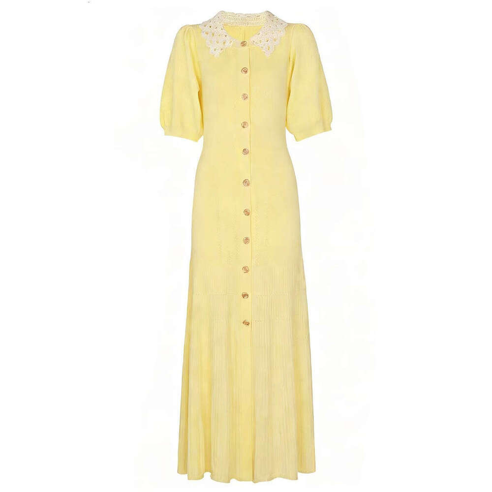 2026 Spring/Summer French New Lantern Sleeve Knitted Dress Online Popular Slim Fit with Embroidered Collar