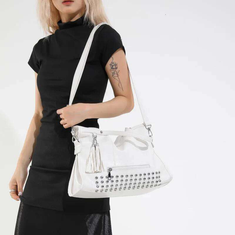 Large Capacity Women PU Leather Handbags Tote High Quality Ladies Rivet Shoulder Messenger Bags Casual Female Shopping Bag XJ260306