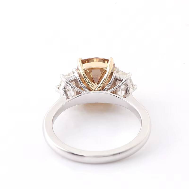 4 CT Champagne Cushion Cut Moissanite Engagement Ring Cadillac Cut Diamond Three Stone Ring 14K White Yellow Gold Jewelry
