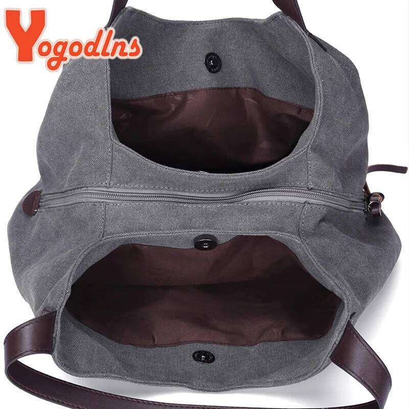 Yogodlns Vintage Canvas Women Large Capacity Shoulder Casual Handle Bag New Fashion Hot Lady Shopping Handbag bolso XJ260306