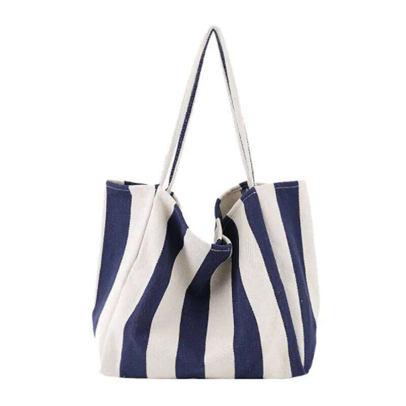 2023 Fashion Ladies Classic Striped Canvas Handbag Large Capacity Shoulder For Female Simple Beach Casual Totes Shopping Bag XJ260306