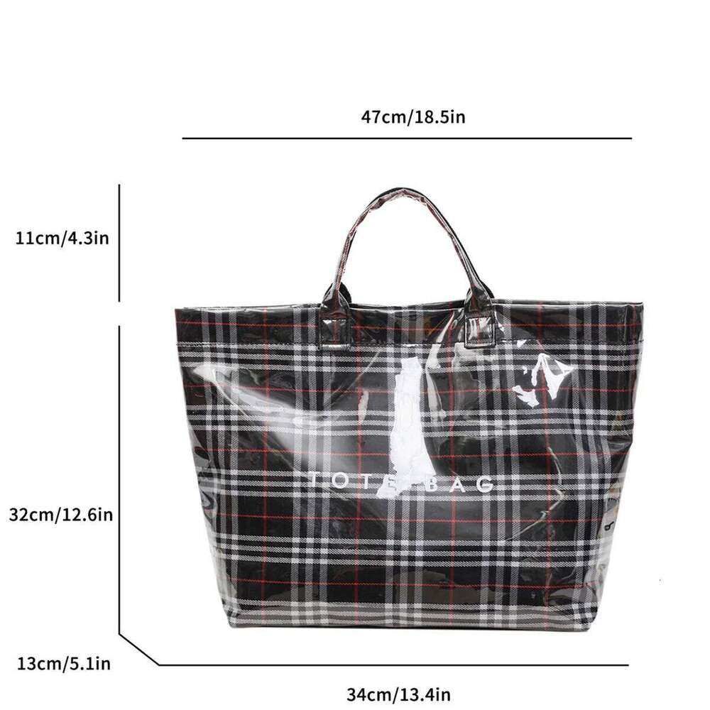 Fashion Geometric Tote Bag Clear Overlay Letter Print Large Capacity Velcro Internal Zipper Pocket for Commute Shopping XJ260306