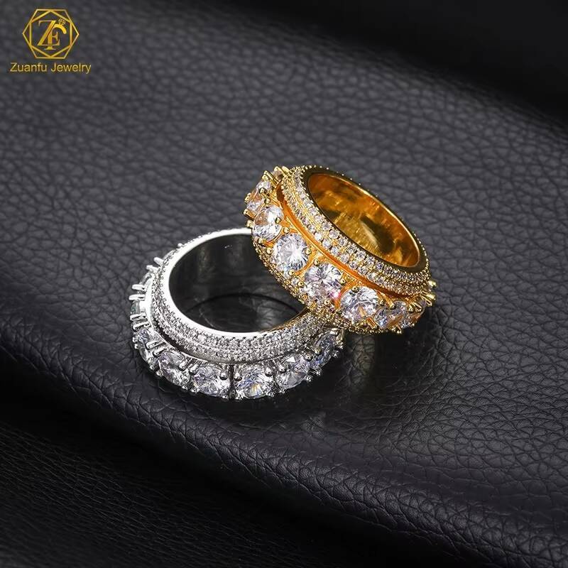 Customize OEM/ODM Jewelry Factory Wholesale Iced Out Moissanite Diamond Real Gold Plated 925 Sterling Silver Mens Hip Hop Ring