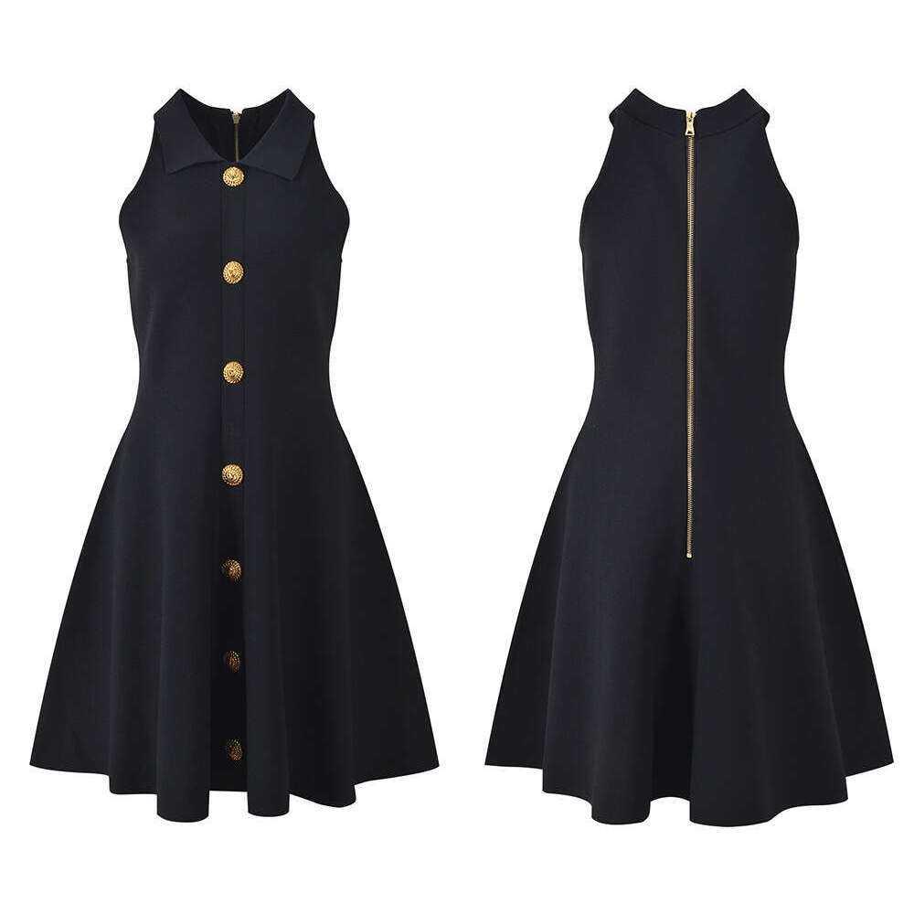 2026 Spring and Summer New French Elegant Metal Button Sleeveless Waist Slimming A-line Short Skirt