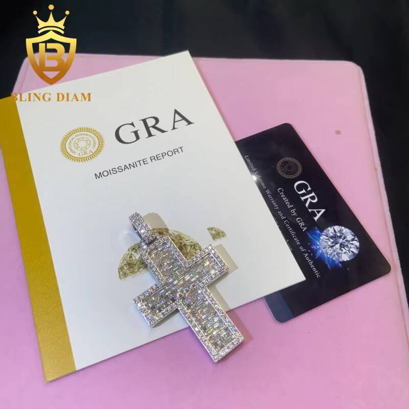 Past Diamond Test Hip Hop Style Cross Moissanite Pendant Charm Solid 925 Silver VVS Moissanite Jewelry Iced Out Cross Pendant