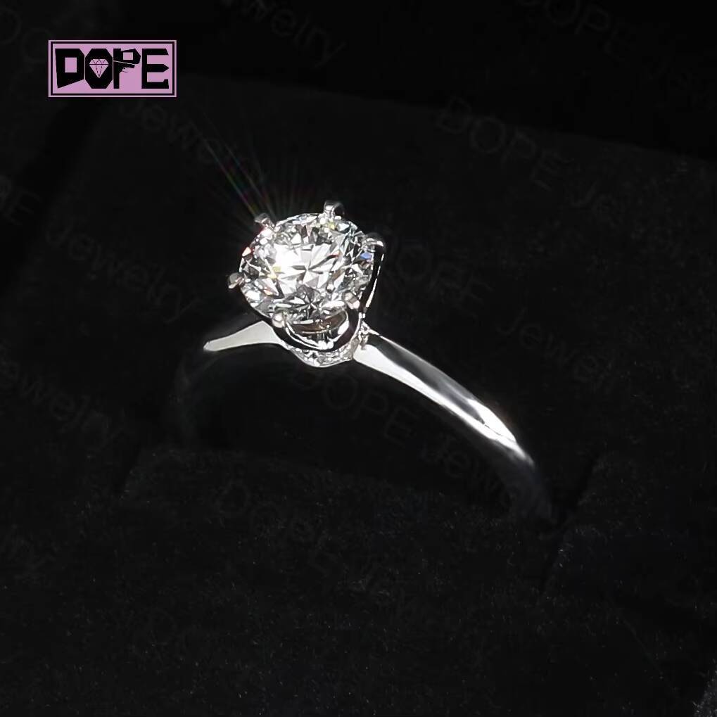 Classic Lab Grown Diamond Ring IGI Cvd Diamond 18K White Gold Solitaire 1CT Round Engagement Wedding Ring