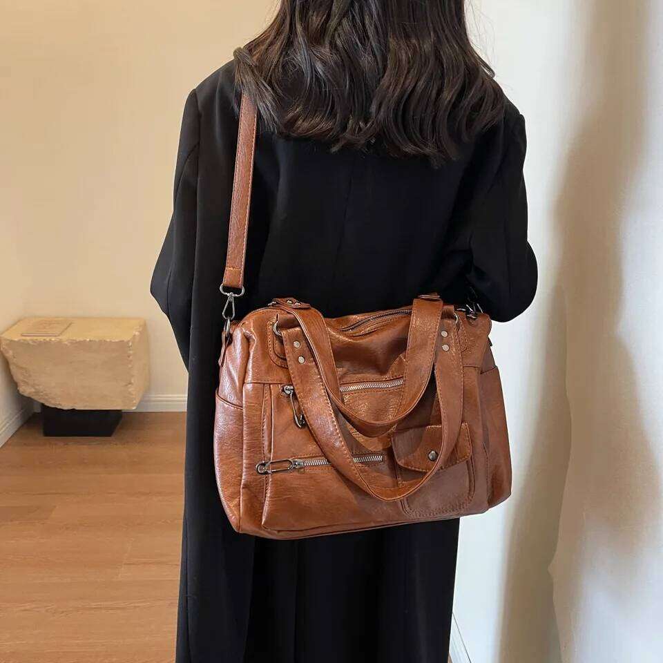 Y2K Hot Girl Single Shoulder Crossbody Bags Vintage Washed Pu Leather Armpit Tote Large Capacity Multi Pocket Commuting Bag XJ260306