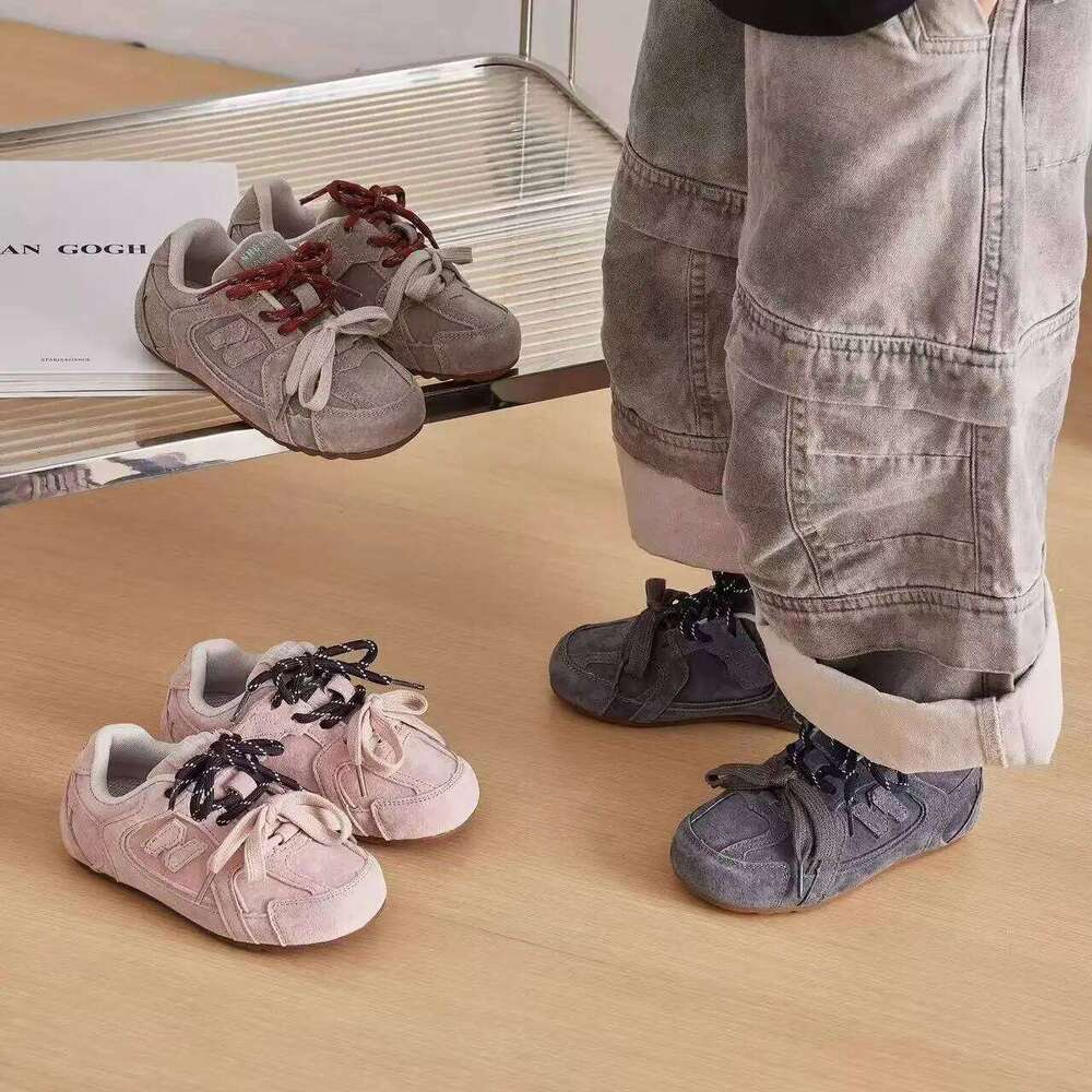 Autumn Children's Boys Girls Microfiber Leather Thin Bottom Running Kid Toddler Two-tone Shoelaces Non-slip Training Shoes