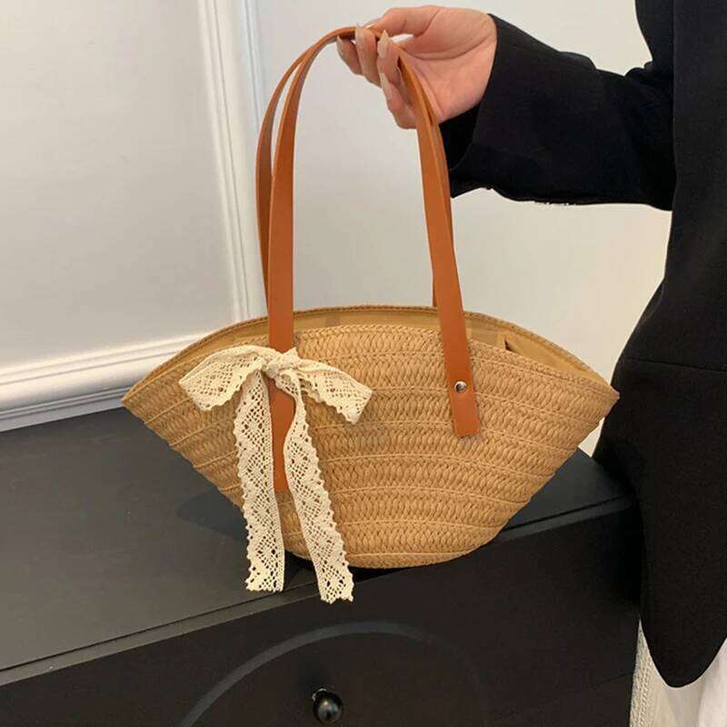 Women Braided Basket Clutches Large Straw Portable Shoulder Bag Summer Beach Purses Shopper Satchel XJ260306