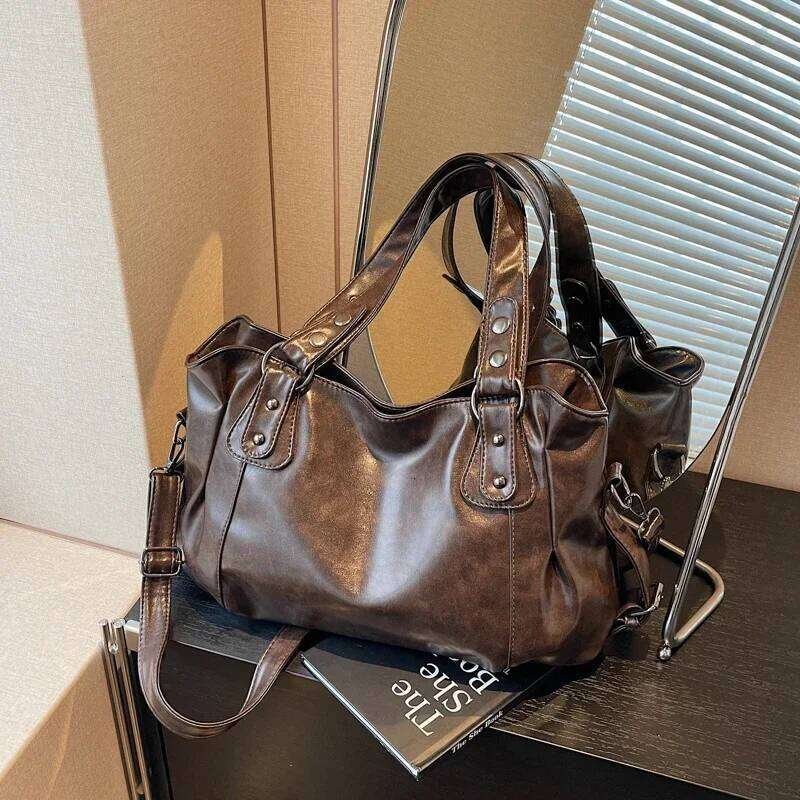 Large Capacity PU Shoulder Rivet Buckle Thread Solid Casual Tote Crossbody Bag 2025 Hot Sale Bags for Women Bolsas Femininas XJ260306