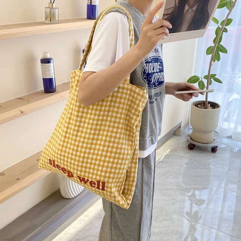 Student Girl Chic Checkered Shoulder Simplicity Fashion Plaid Women Tote Large Capacity Portable Travel Storage Bag XJ260306