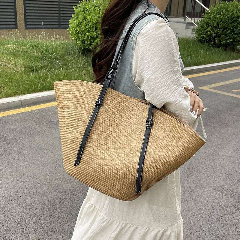 New Korean Straw Bags For Women Fashion Large Capacity Braided Shoulder Female Bag Summer Leisure Shopping Tote Handbags Bolsas XJ260306