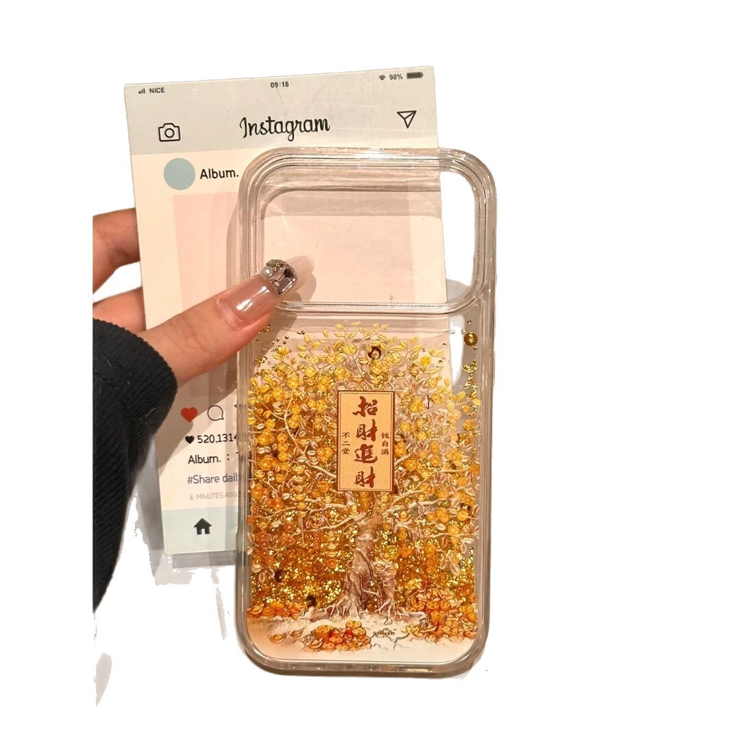 Lucky Money Tree Quicksand Phone Case for Apple 17, iPhone 16, Luxurious 15, Festive 14, Personalized 13